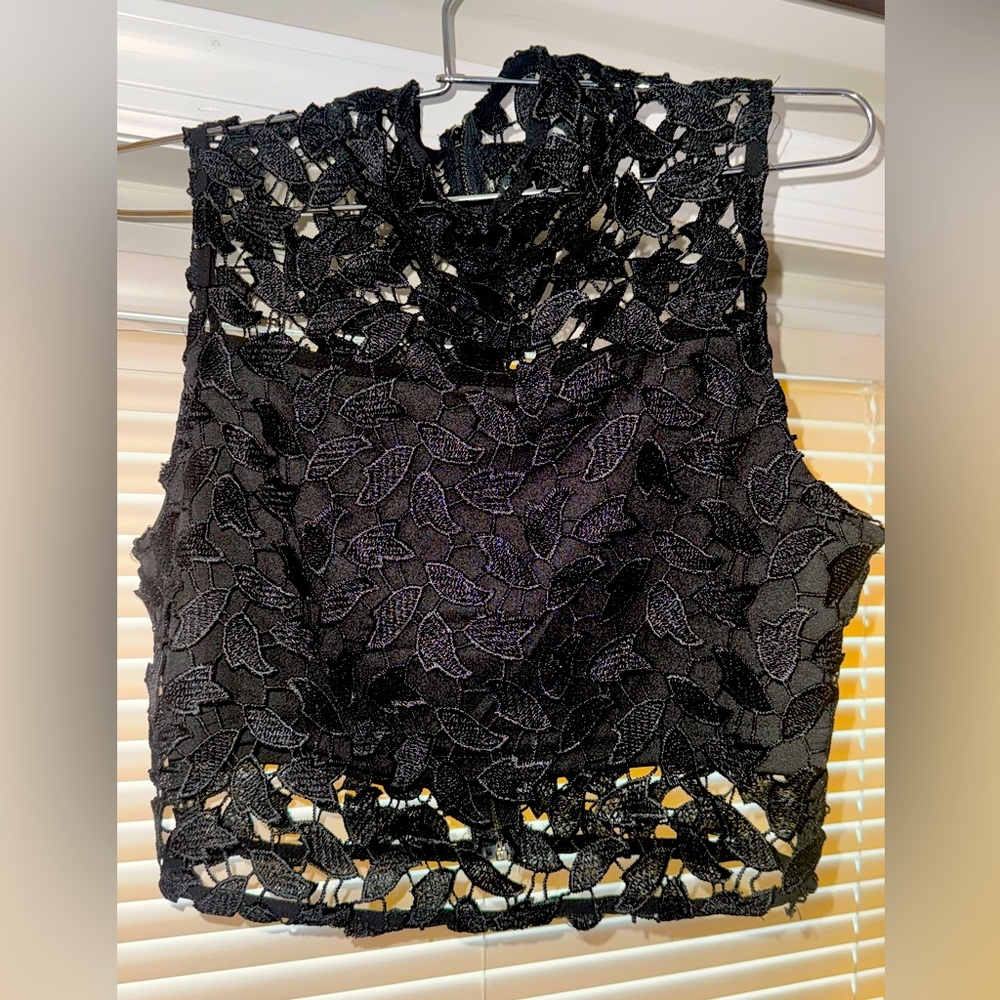 Black Crop flower pattern sheer/ See Through top